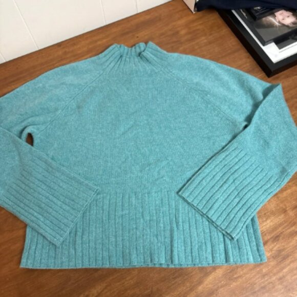ANN TAYLOR LOFT 100% CASHMERE MOCK NECK SWEATER CRISP TEAL HEATHER $129 M - Picture 4 of 7